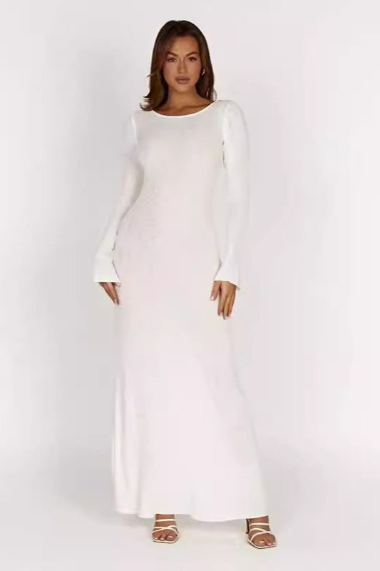 Ribbed Knit Long Sleeve Lace Up Open Back Bodycon Maxi Dress 2