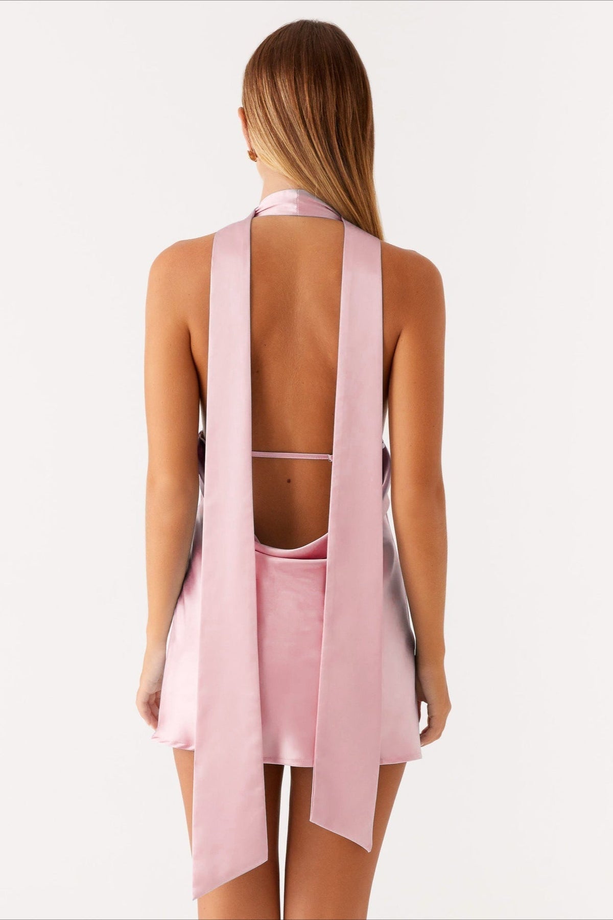Satin Halter Scarf Tie Deep V-Neck Open Side Backless Mini Dress 21