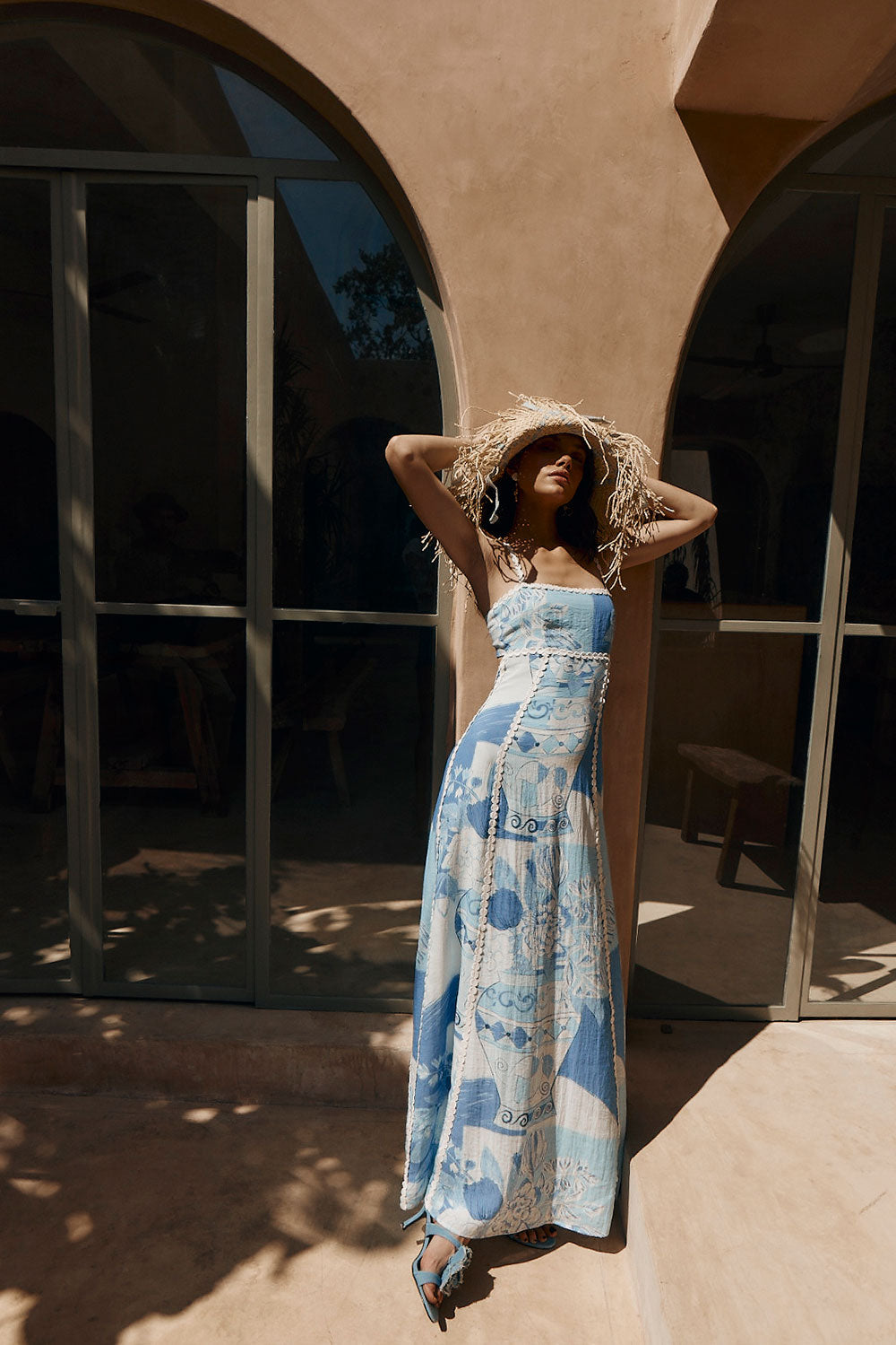 Square Neck Empire Waist Crochet Trim Ginger Jar Floral Print Maxi Dress 3