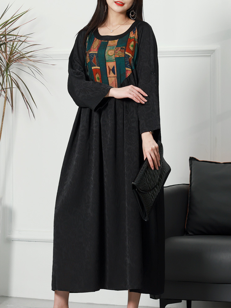 Scoop Neck Embroidered Medallion Roll Tab Sleeve Maxi Kaftan Dress 8