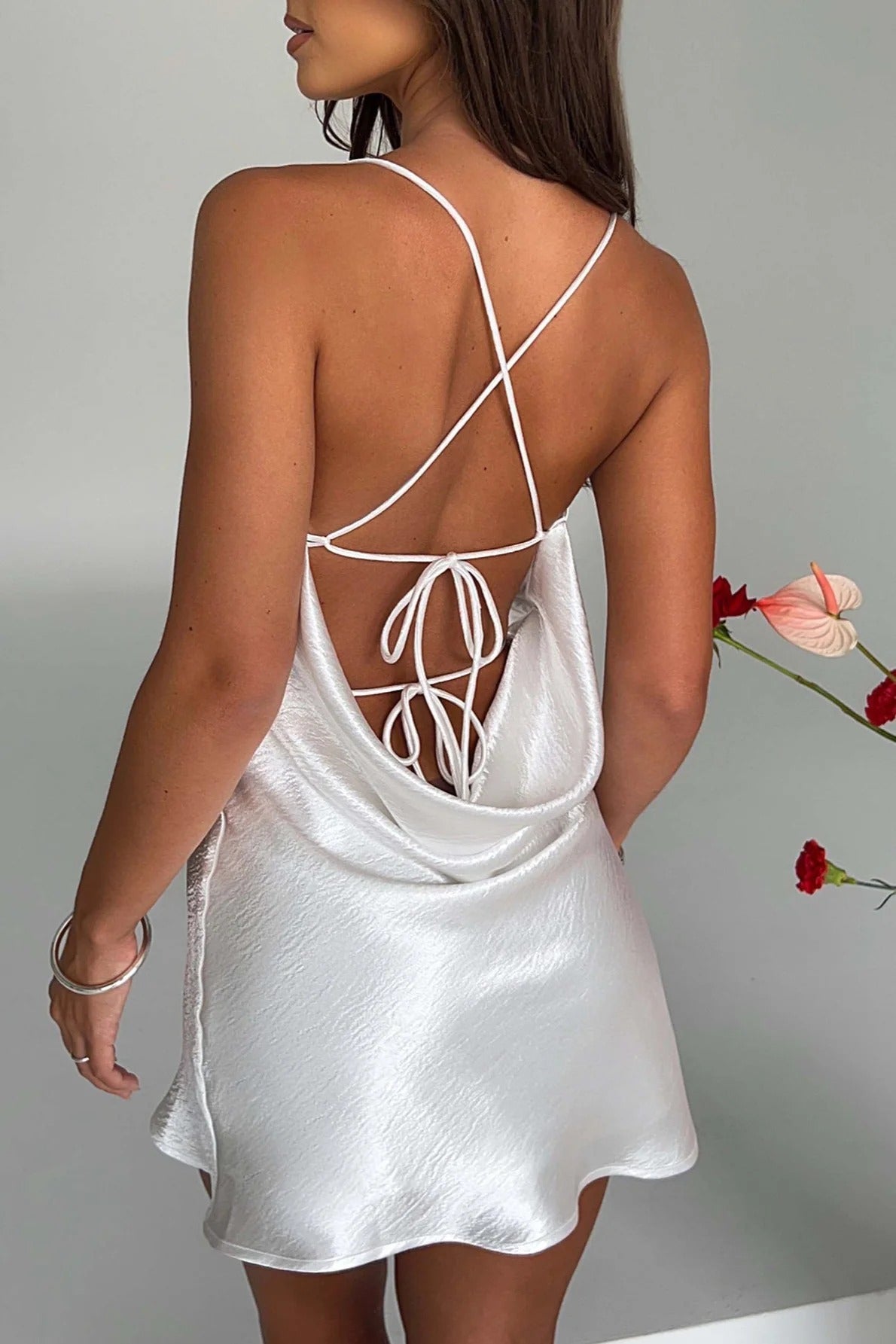 Hammered Satin Cowl Neck Spaghetti Strap Mini Slip Dress 2