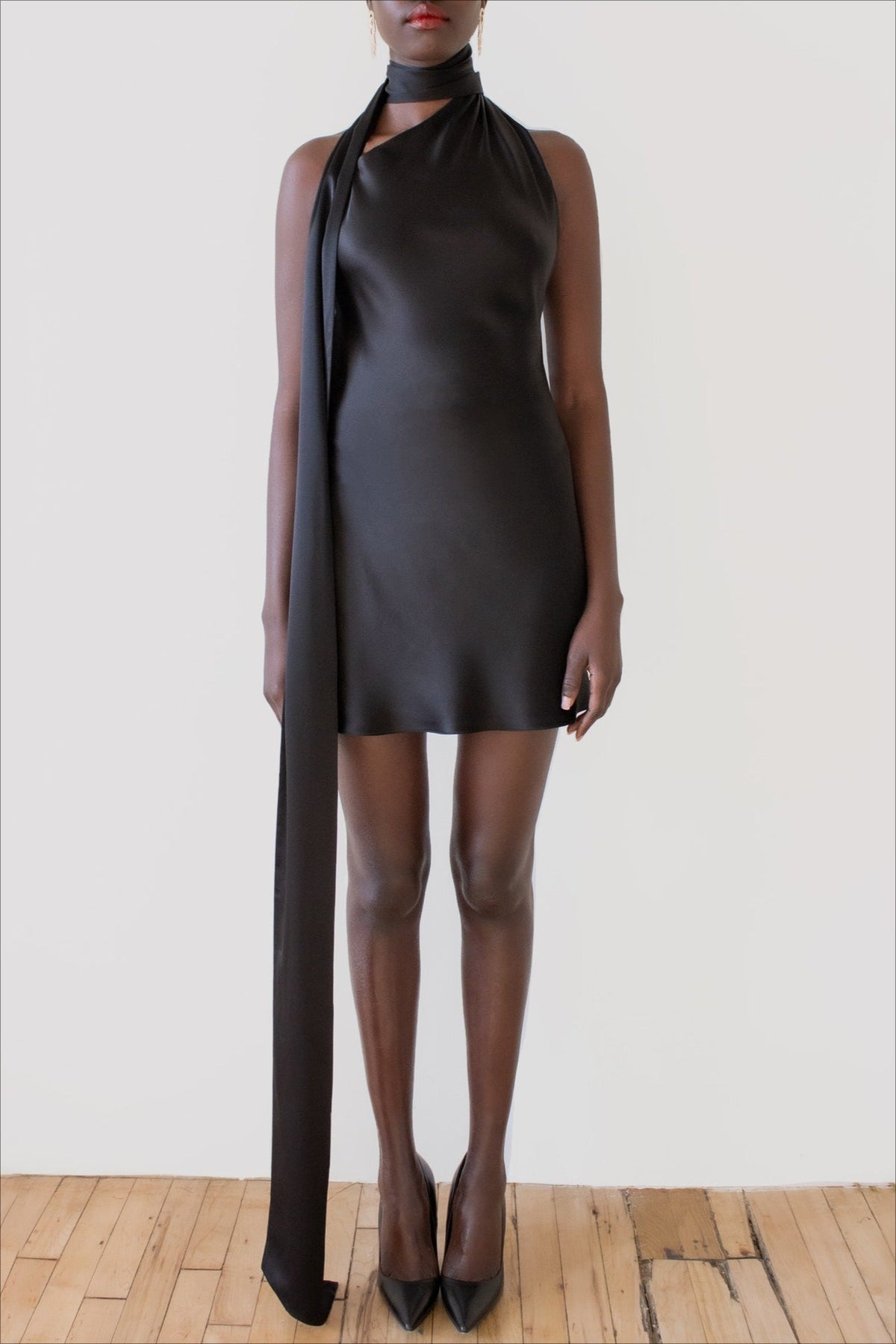 Halter Neck Sash Scarf Draped Satin Backless Mini Dress 4