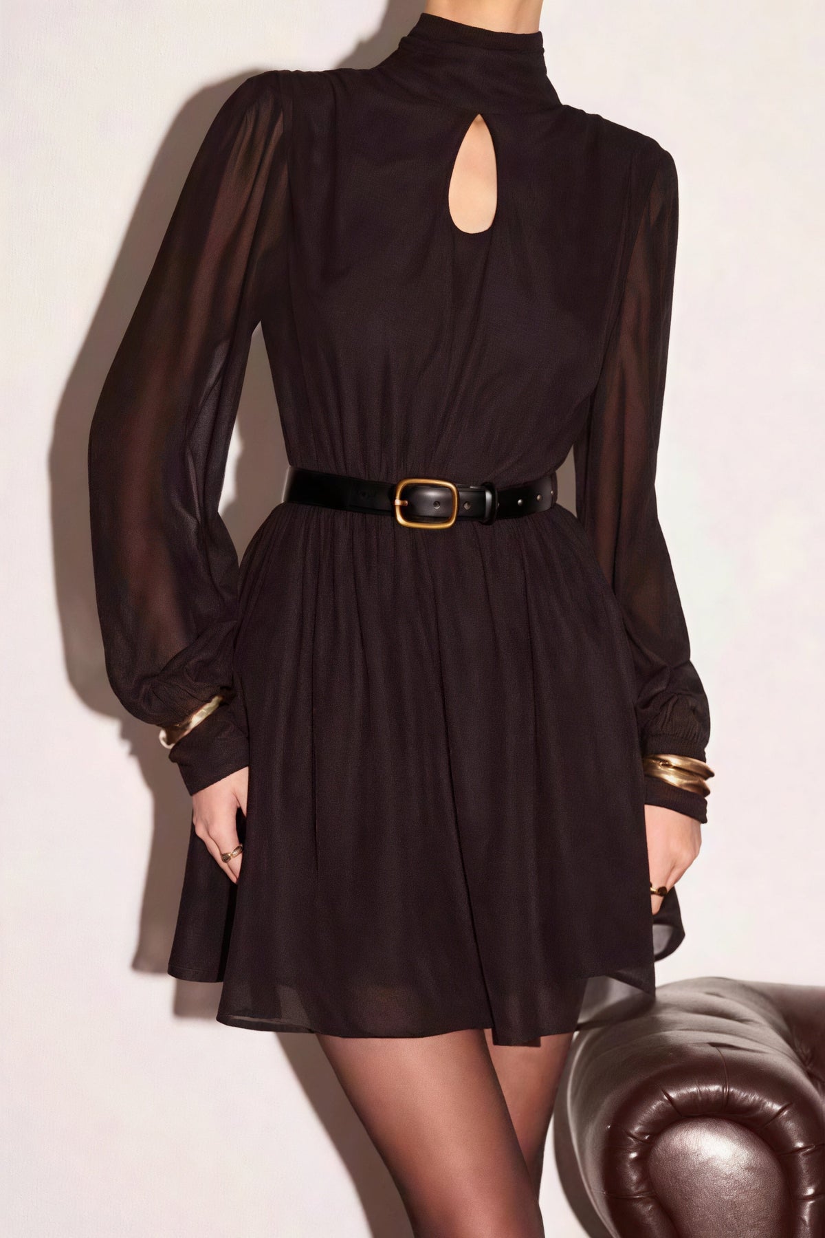 Black Backless Long Sleeve Mini Dress 2