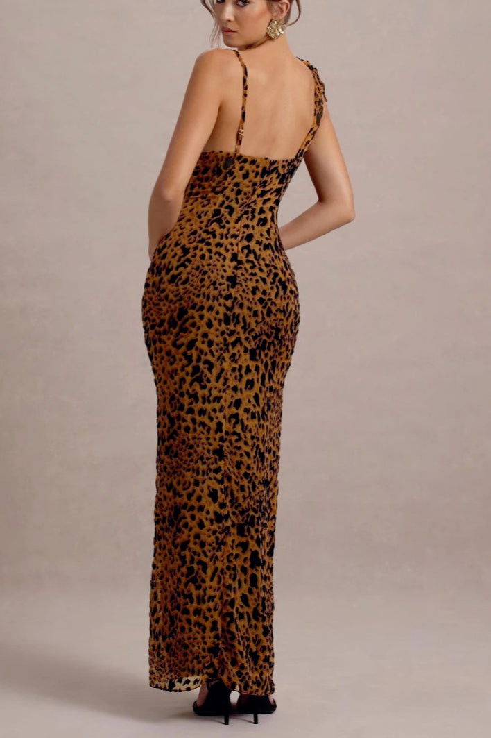 Print One Shoulder Bow Strap Bodycon Maxi Dress 5
