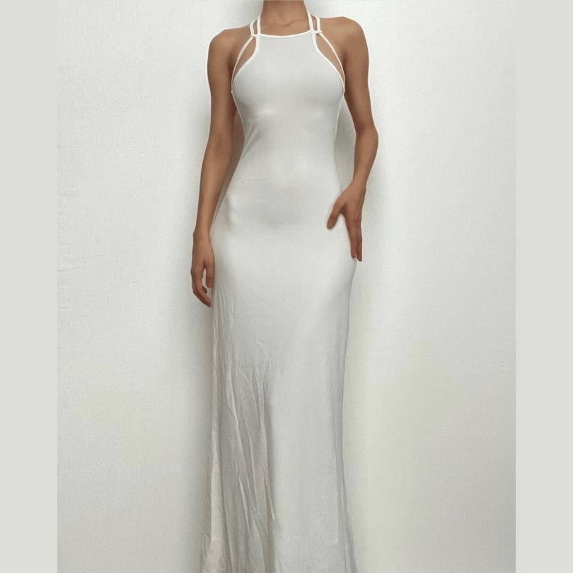 Halter Double Strap Shoulder Cutout Bodycon Maxi Dress