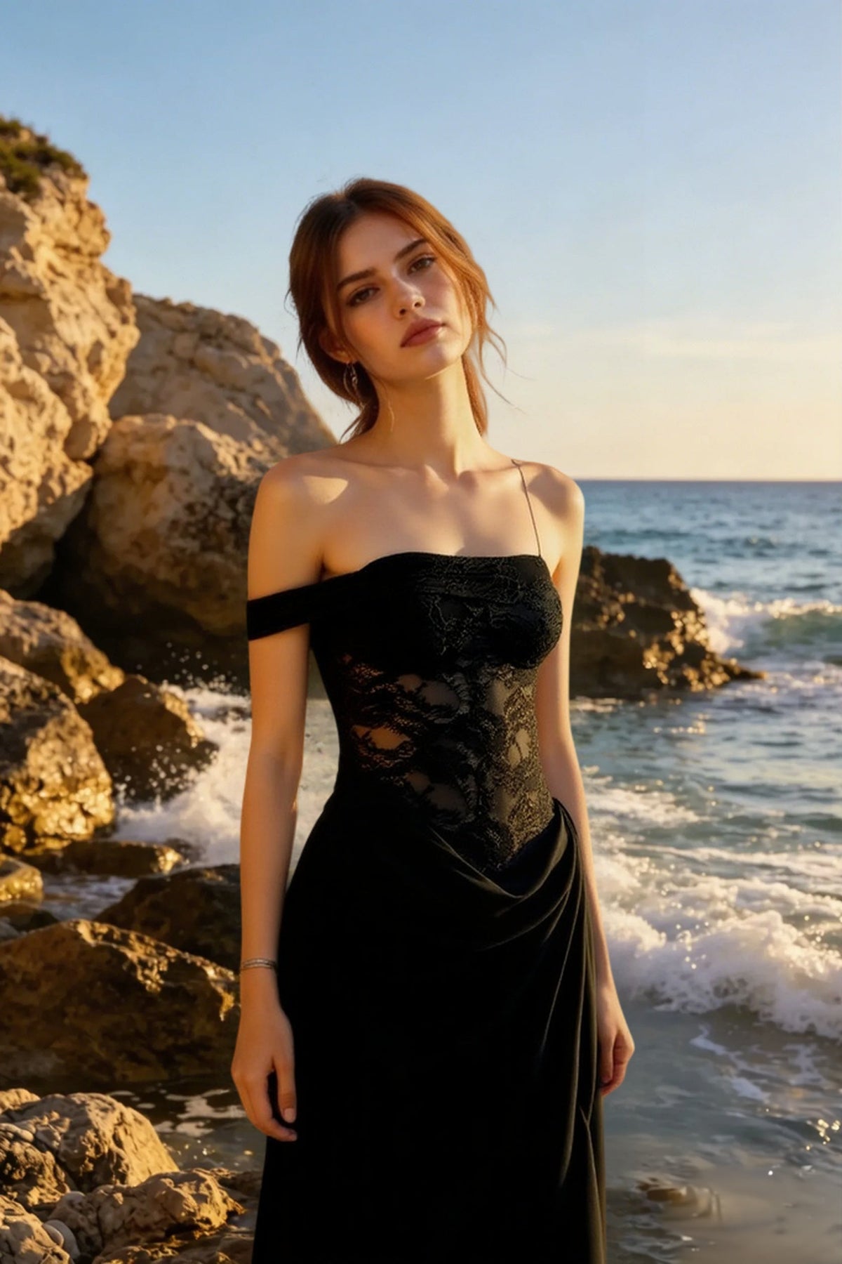 Spaghetti Strap Lace Waist Panel Scoop Neck Bodycon Maxi Dress 3