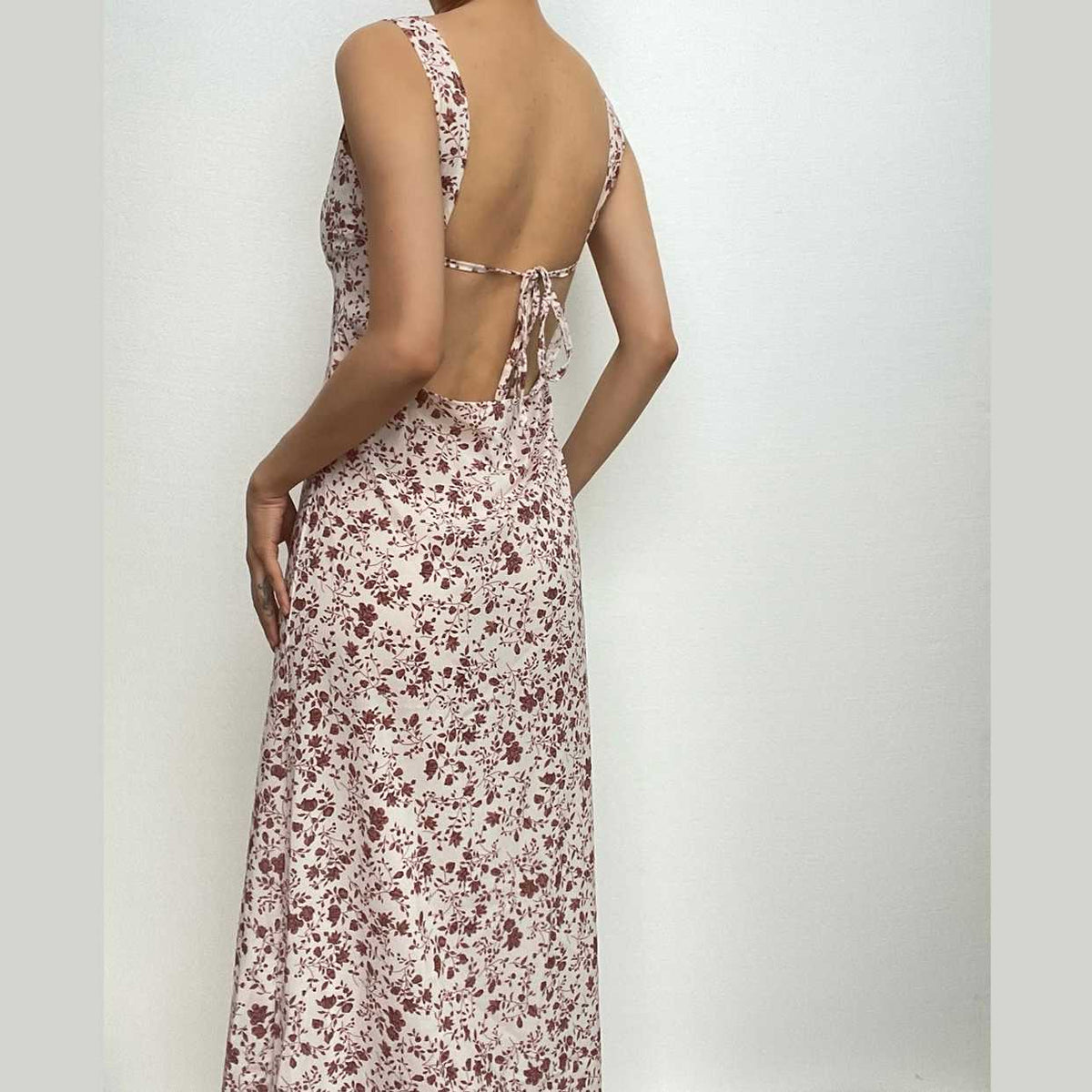 Sweetheart Neck Wide Strap Ditsy Floral Print Side Slit Maxi Dress 2