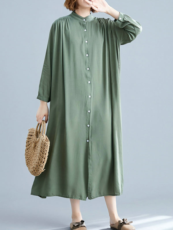 Collared Button Front Tropical Print Shirt Midi Dress 10