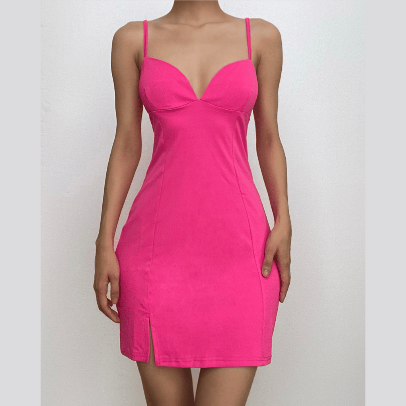 Deep V Bustier Spaghetti Strap Side Slit Bodycon Mini Dress
