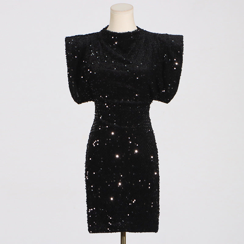Structured Shoulder Crew Neck Sequin Mini Dress 2
