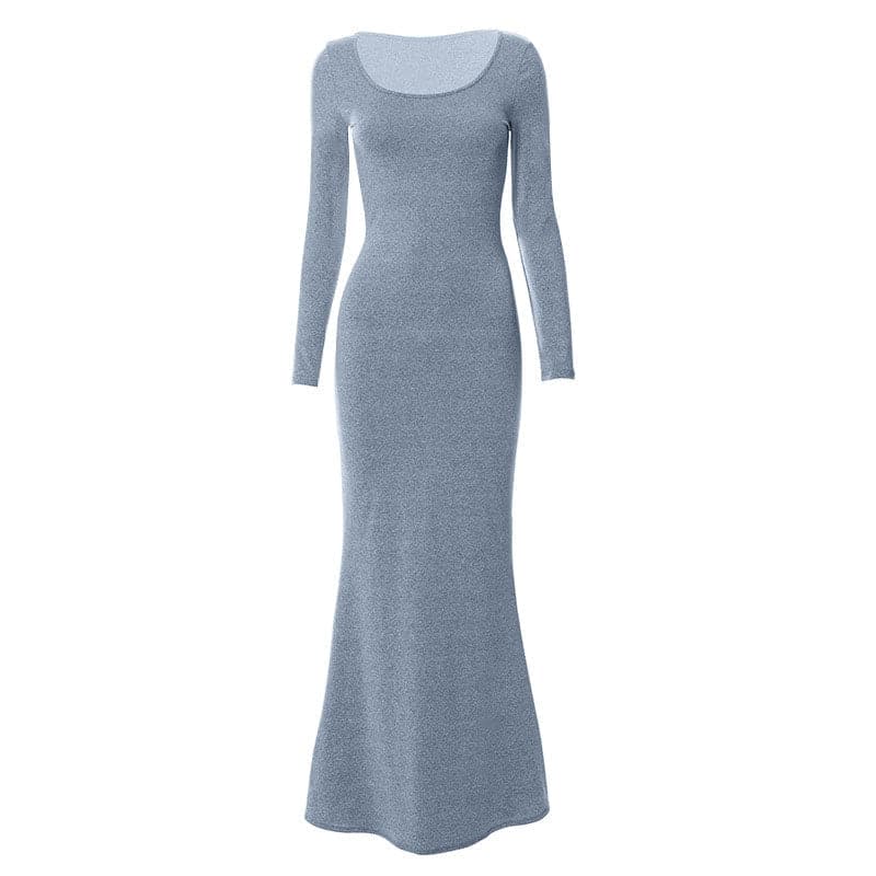 Scoop Neck Long Sleeve Mermaid Hem Knit Bodycon Maxi Dress 10