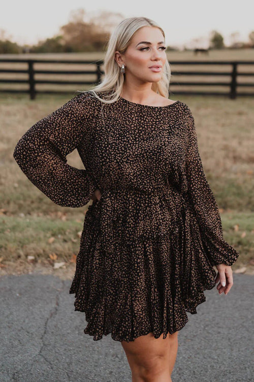 Crew Neck Balloon Sleeve Spot Print Tiered Ruffle Mini Dress 2
