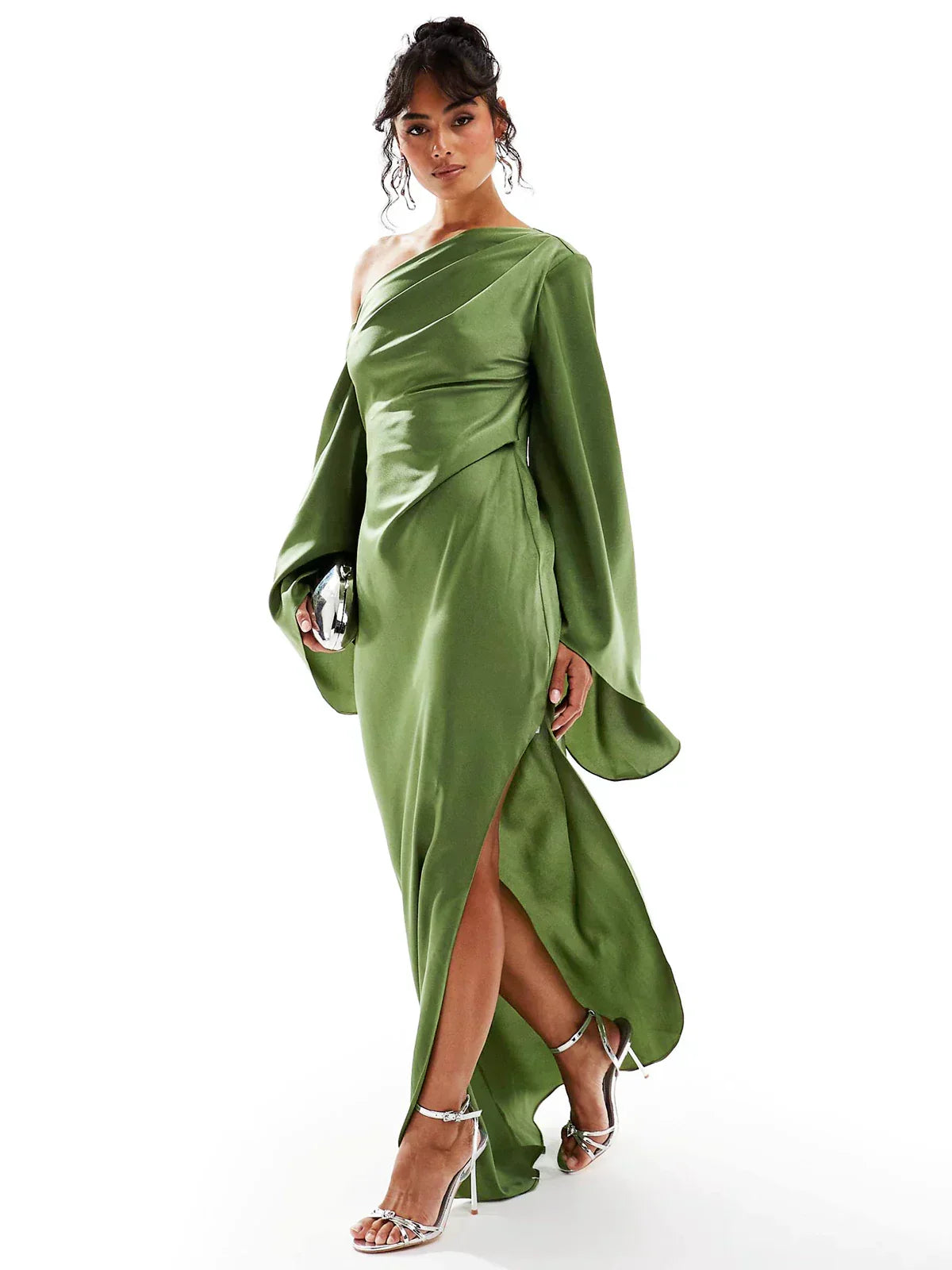 One Shoulder Ruched Folded Bandage Maxi Dress 4