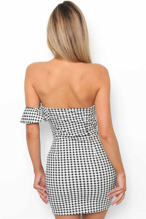 Square Neck Ruffle Trim Tartan Shift Mini Dress 5