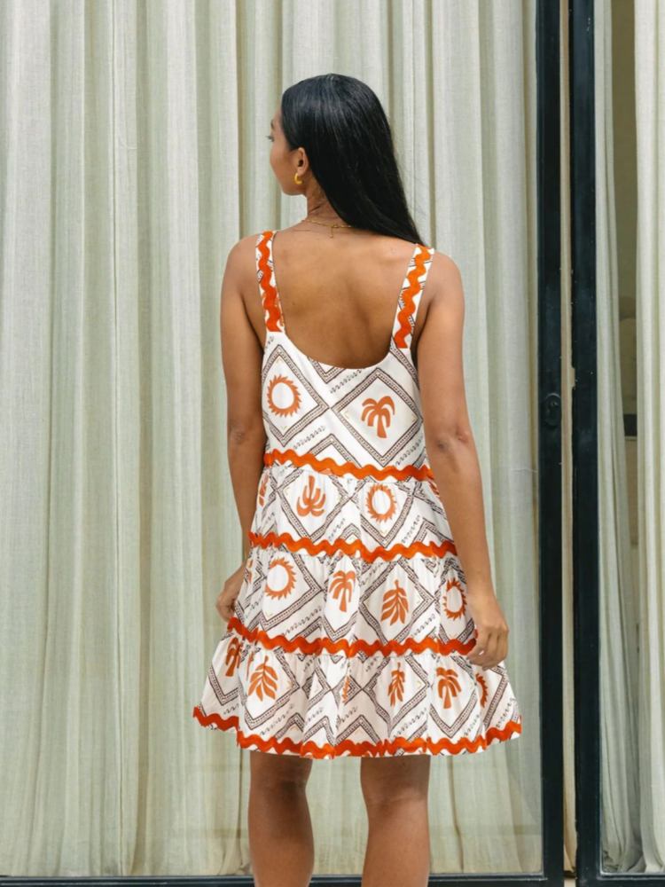 Square Neck Tiered Ric Rac Trim A-Line Babydoll Mini Dress 7