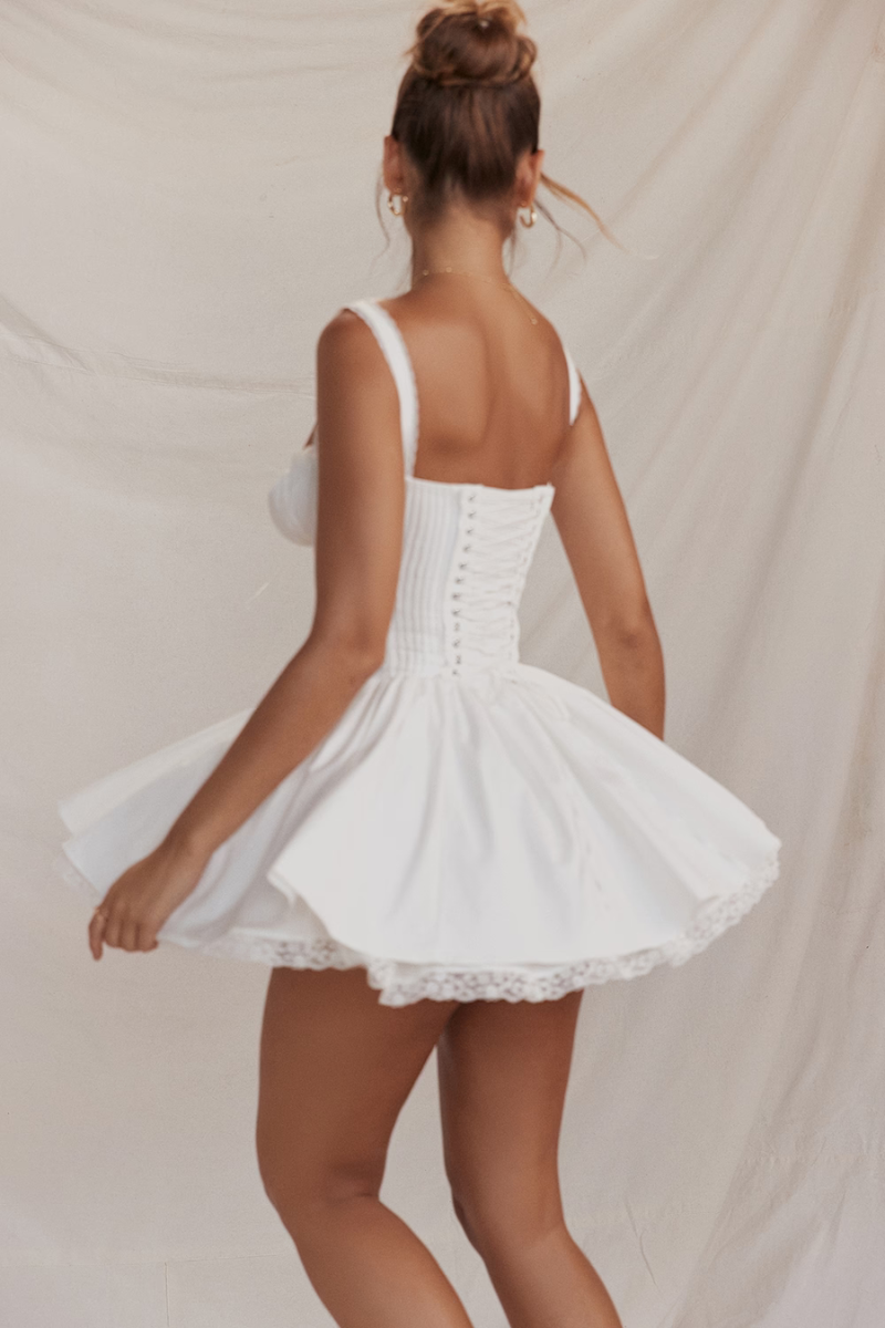 Lace Trim Sweetheart Corset Pleated Babydoll Mini Dress 6