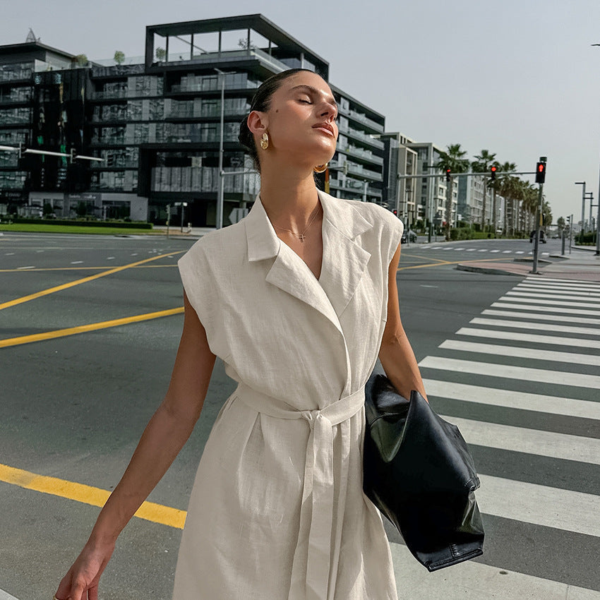 Square Neck Spaghetti Strap Pleated Waist Belted Midi Dress 6