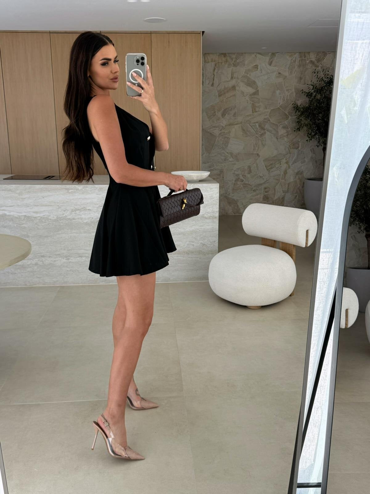 Deep V Neck Sleeveless Double Breasted Blazer Flared Skater Mini Dress 2