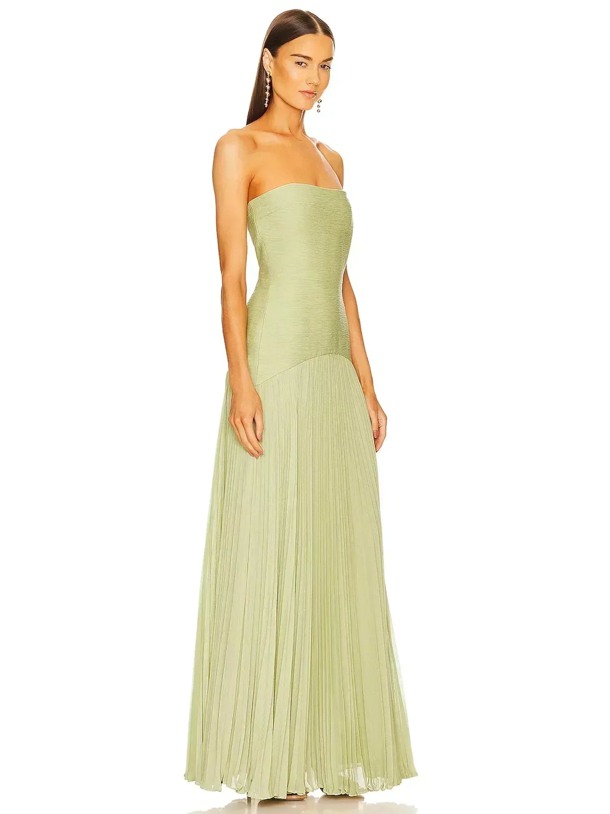 Strapless Drop Waist Accordion Pleat Column Maxi Gown 2