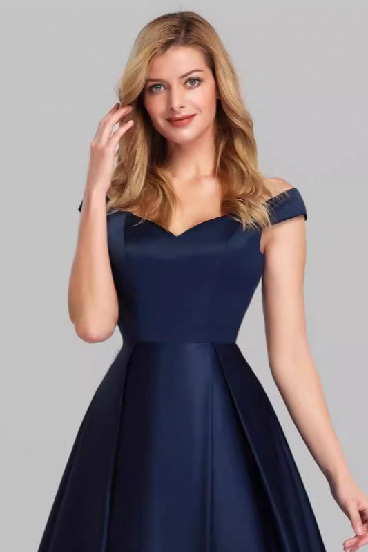 Off Shoulder Cap Sleeve Pleated Satin Ball Gown Maxi Dress 4