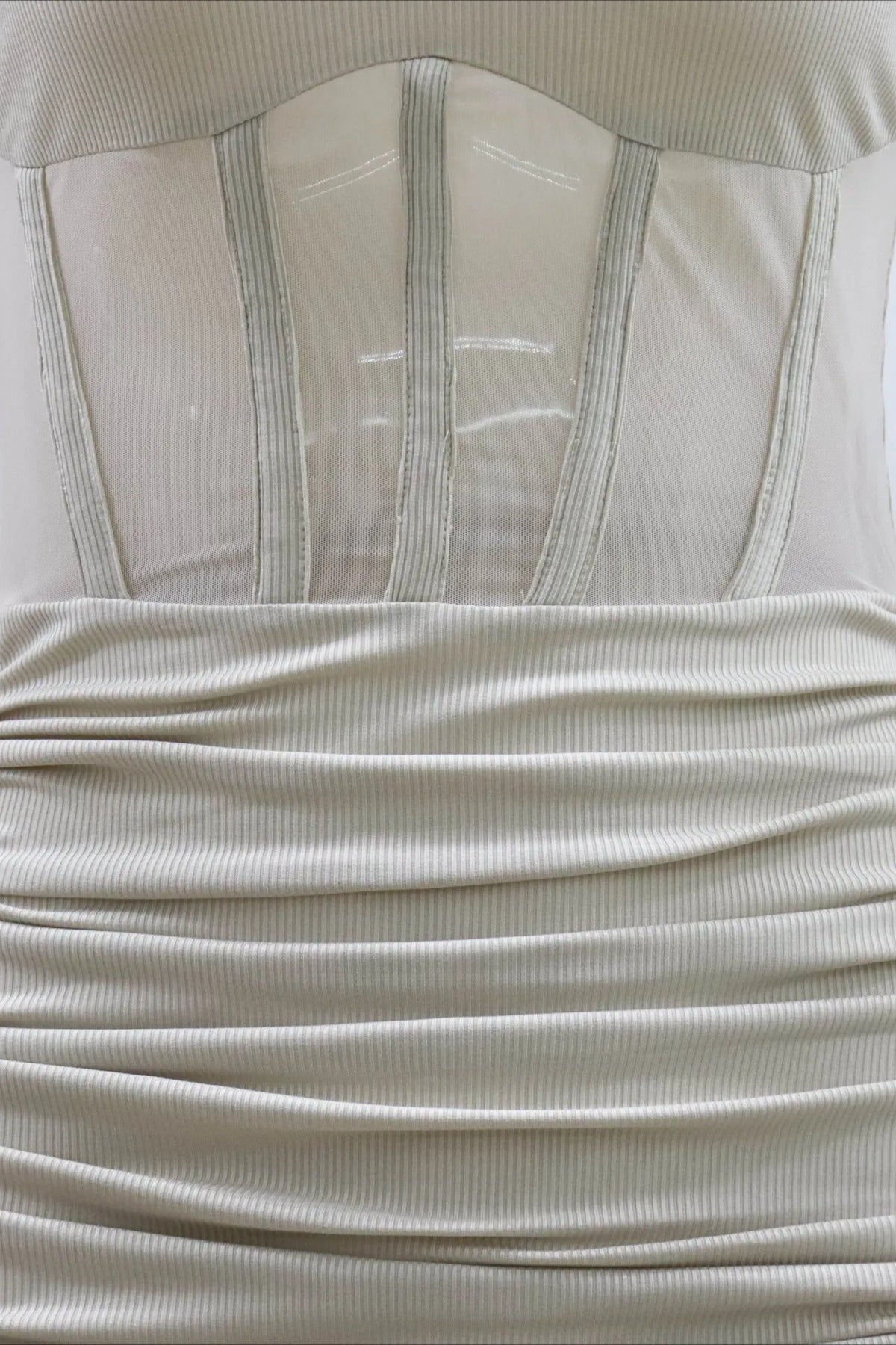Knit Long Sleeve Corset Mesh Panel Ruched Drawstring Mini Dress 7