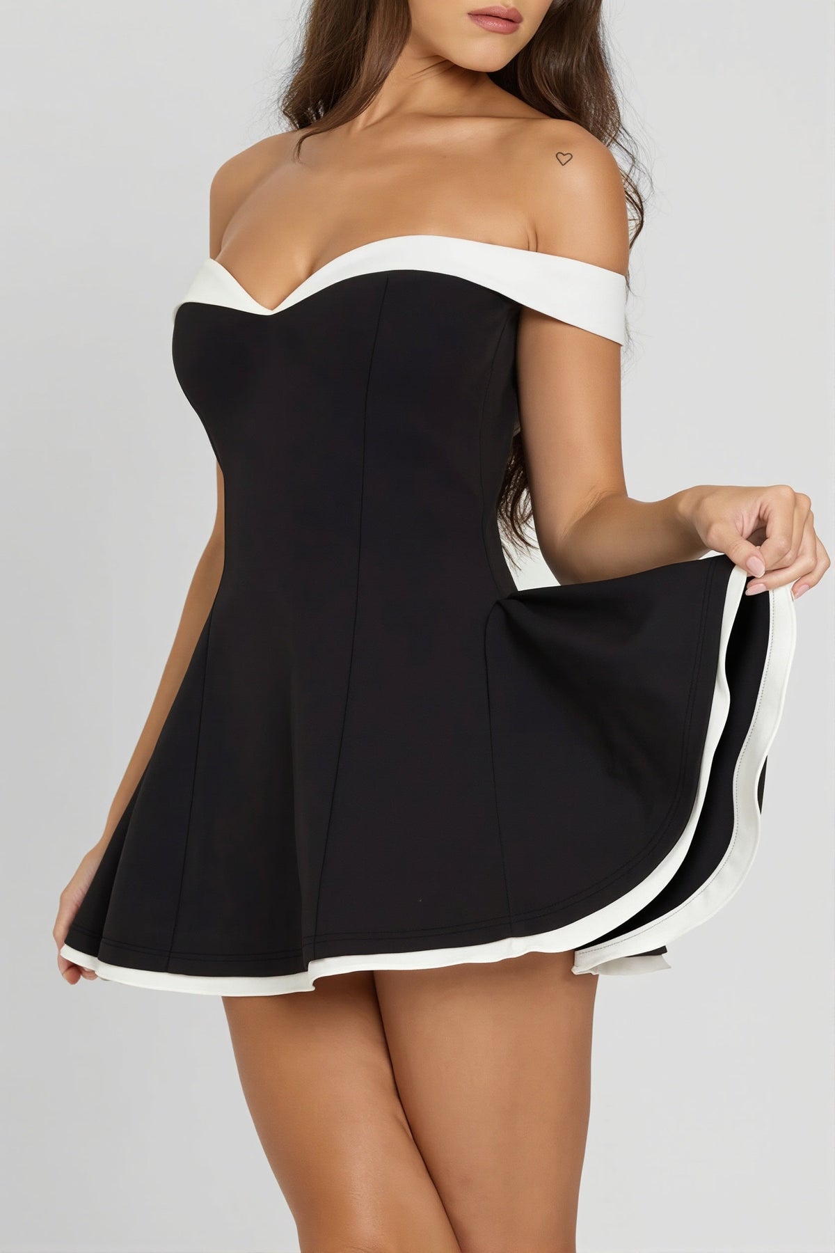Off-Shoulder Sweetheart Princess Seam Fit and Flare Mini Dress 5