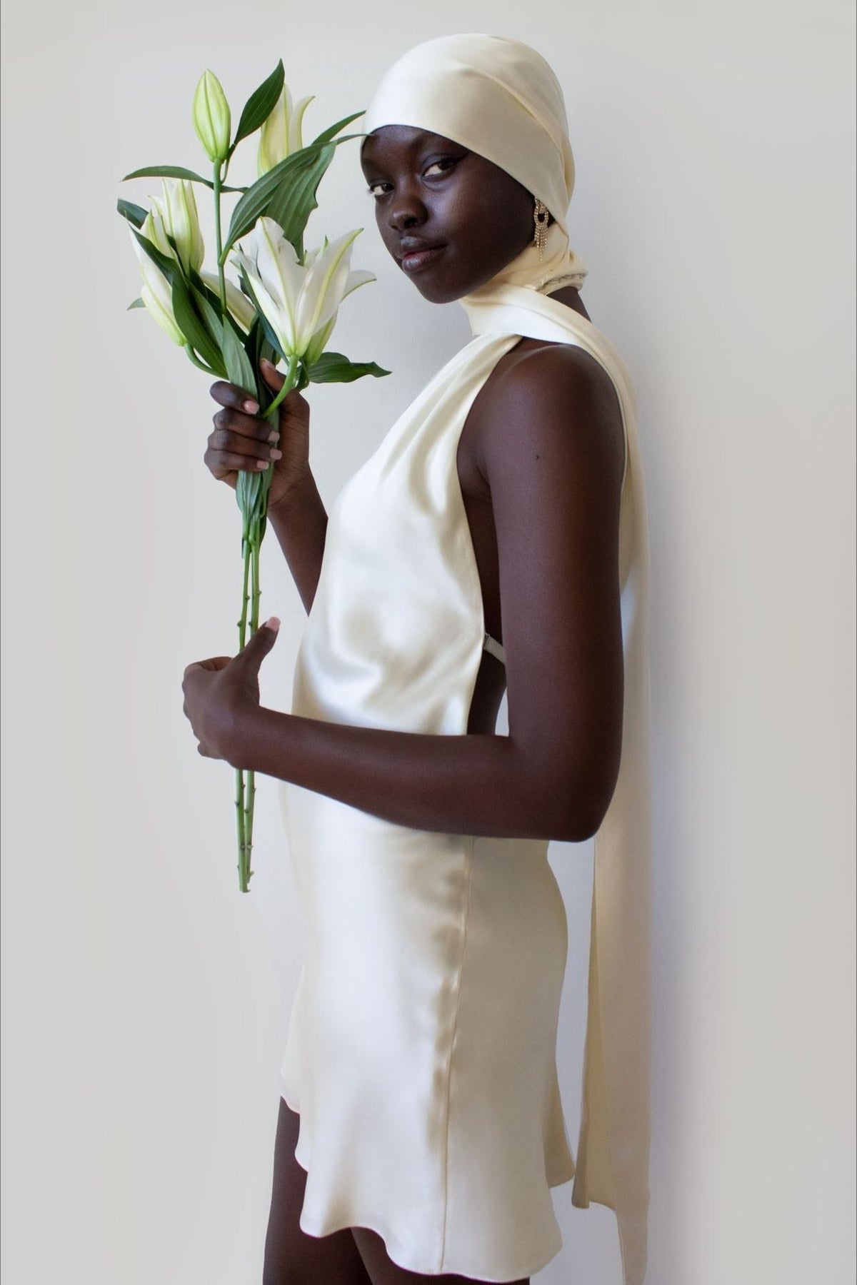 Halter Neck Sash Scarf Draped Satin Backless Mini Dress 3