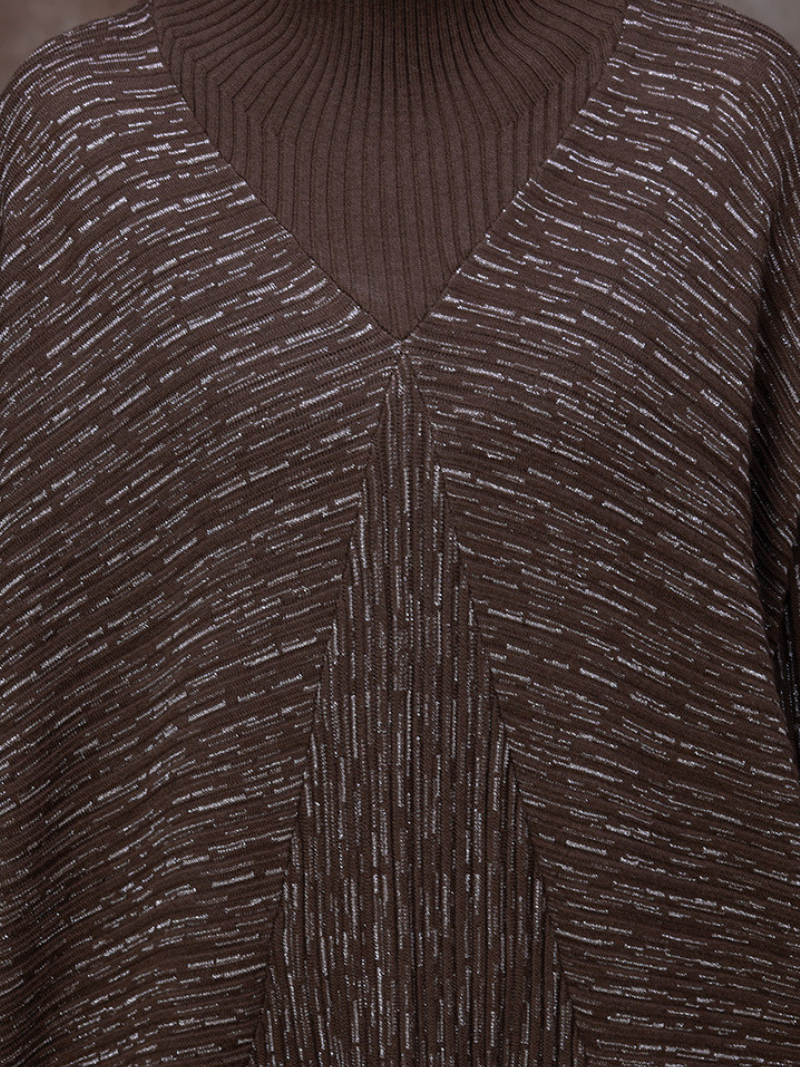 Mock Neck Batwing Sleeve Chevron Texture Rib Cuff Oversized Maxi Sweater Dress 5