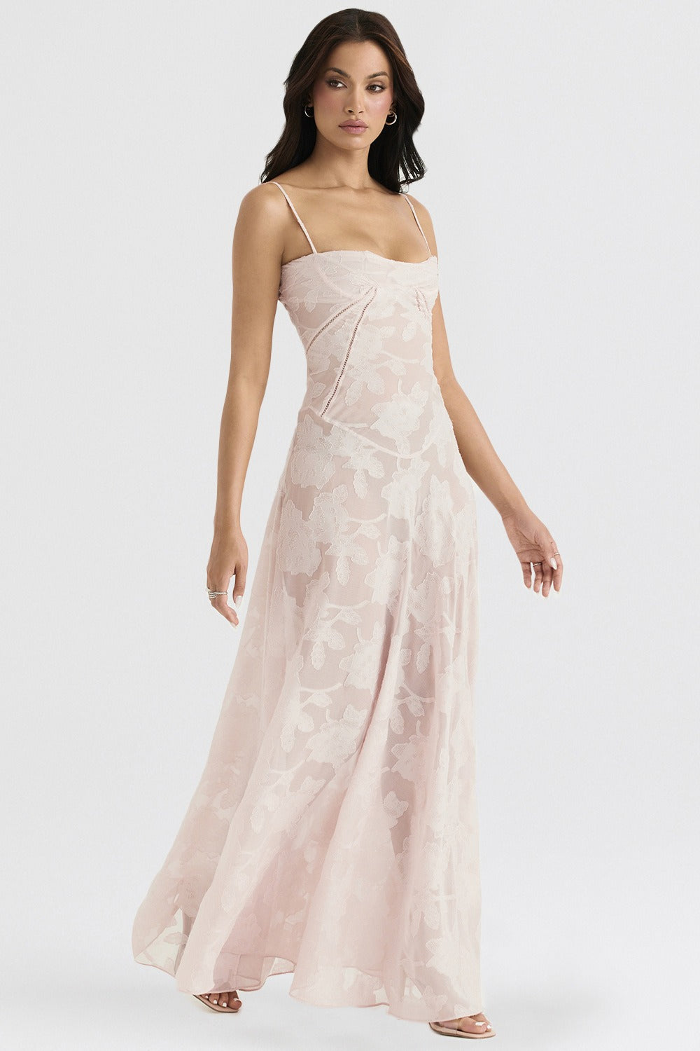 Bustier Seam Spaghetti Strap Devore Burnout Maxi Dress 12