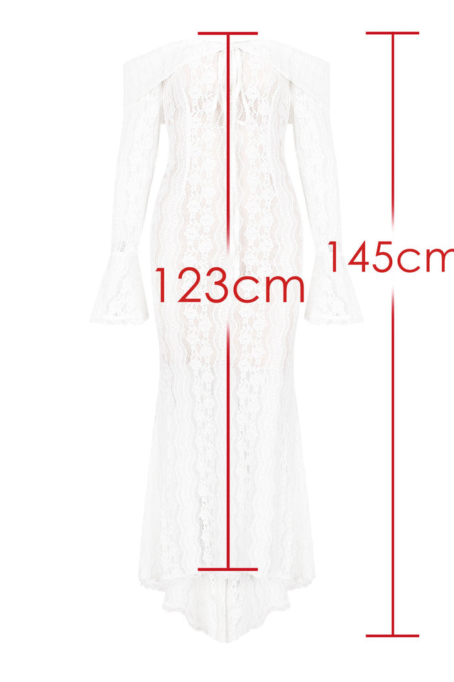 Off Shoulder Lace Bell Sleeve Drawstring Neck Bodycon Maxi Dress 7