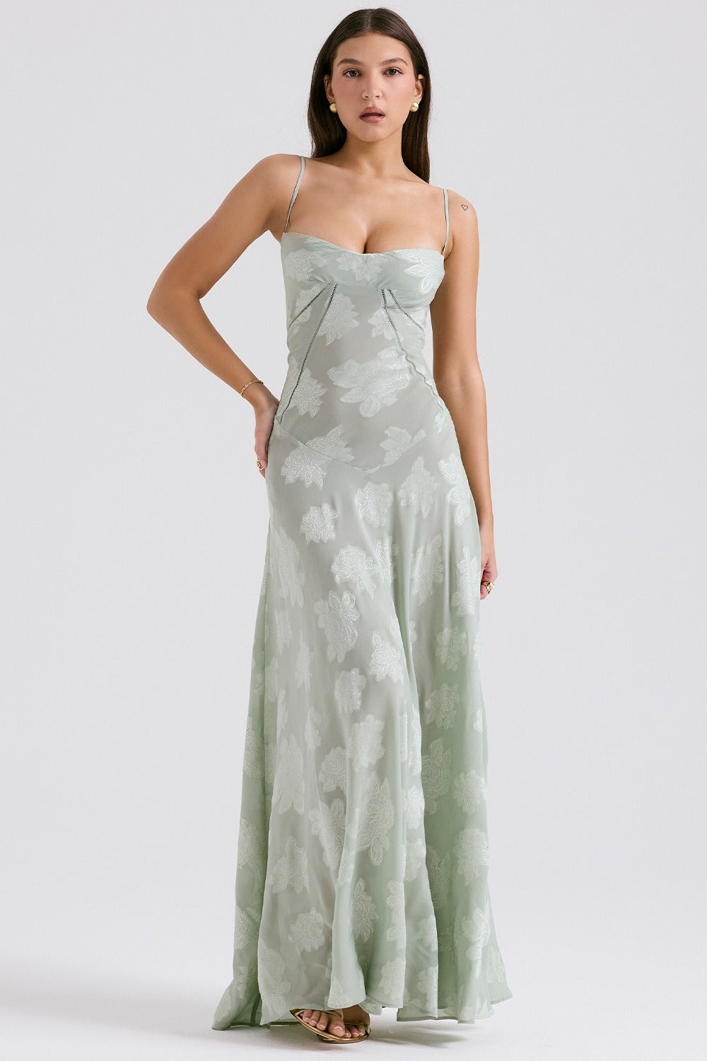 Bustier Seam Spaghetti Strap Devore Burnout Maxi Dress 24