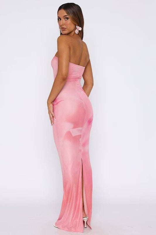 Strapless Oversized Floral Print Bodycon Floor Length Maxi Dress 6