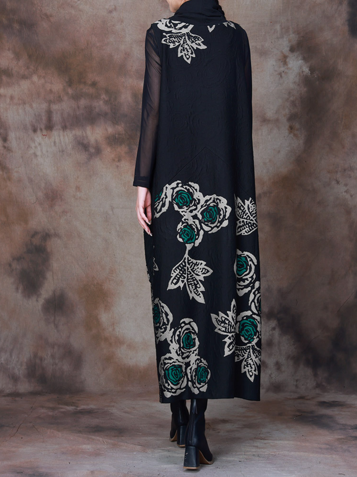 Cowl Neck Long Sleeve Floral Print Panel Oversized Maxi Dress 8