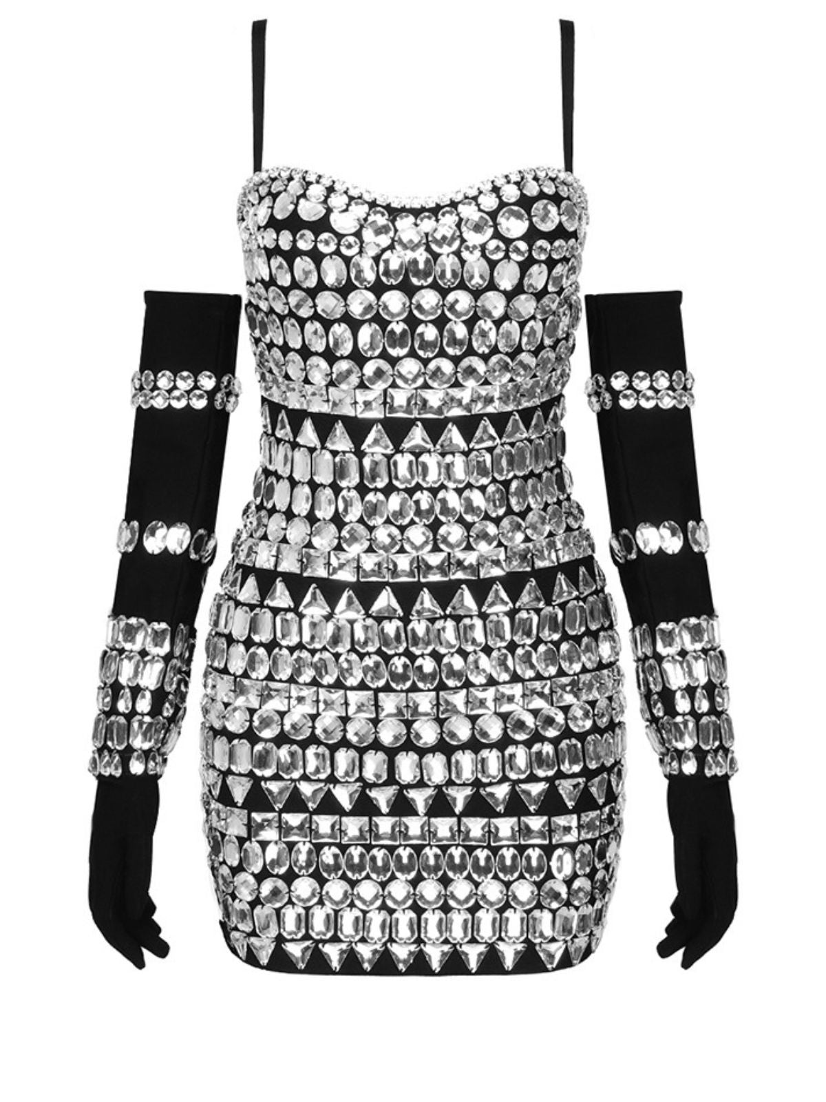 Sweetheart Neck Crystal Embellished Bandage Mini Dress with Gloves 6