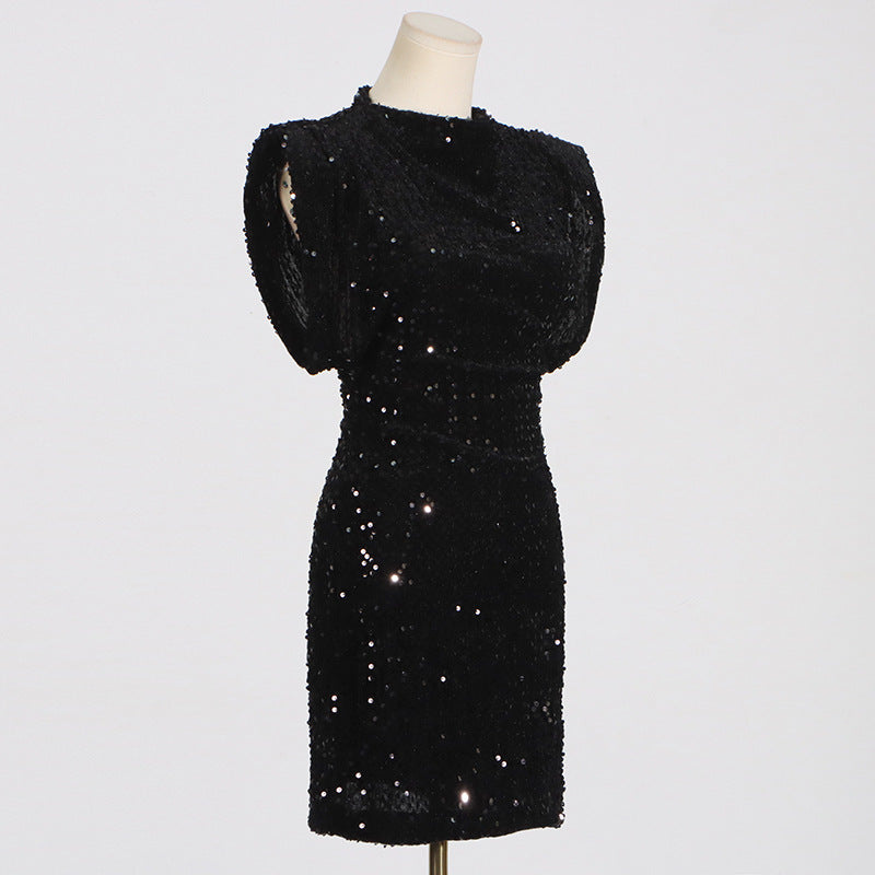 Structured Shoulder Crew Neck Sequin Mini Dress 3