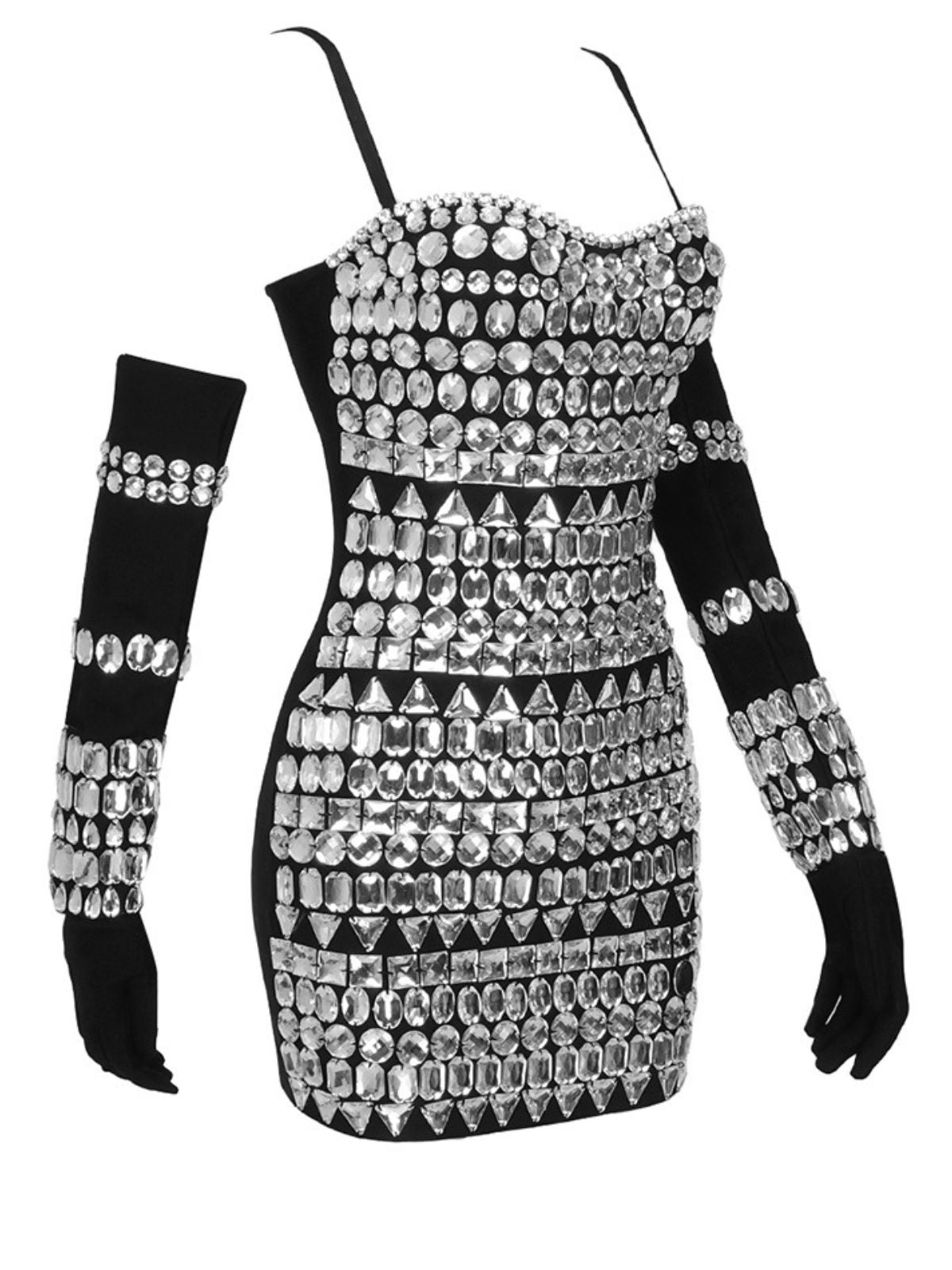 Sweetheart Neck Crystal Embellished Bandage Mini Dress with Gloves 7