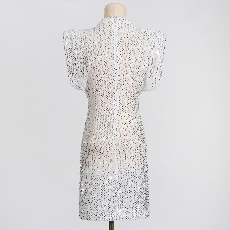 Structured Shoulder Crew Neck Sequin Mini Dress 3