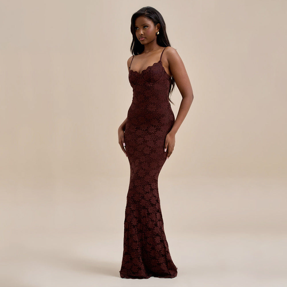 Sweetheart Spaghetti Strap Ruched Satin Column Maxi Dress 3