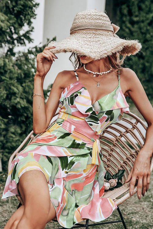 Deep V Floral Print Tiered Mini Dress 3