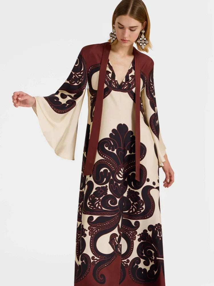 Botanical Print Spaghetti Strap Satin Slip Midi Dress 5