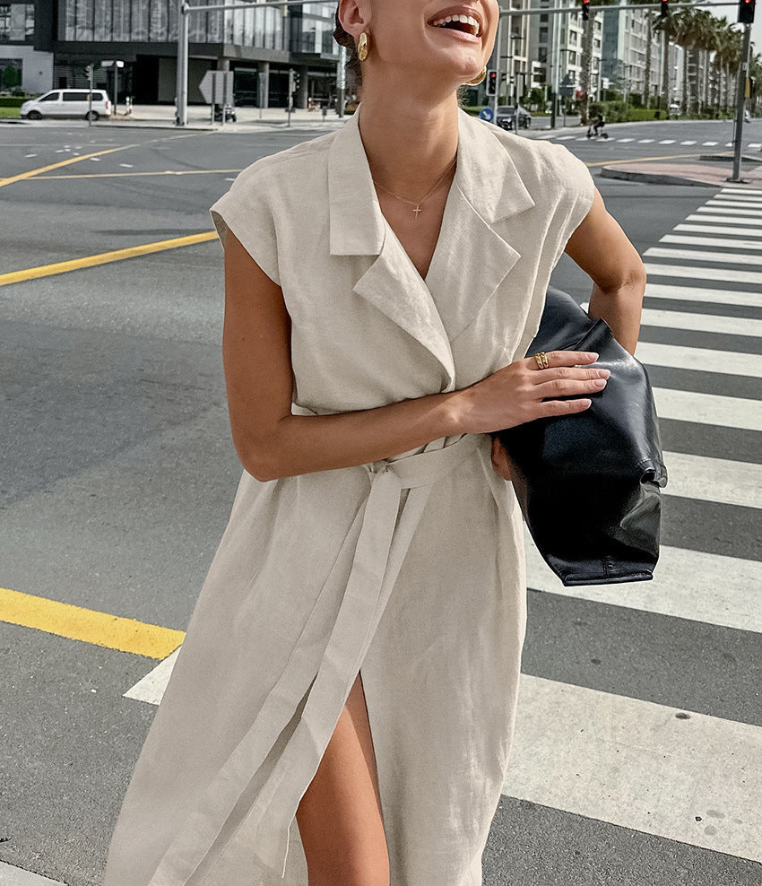 Square Neck Spaghetti Strap Pleated Waist Belted Midi Dress 7