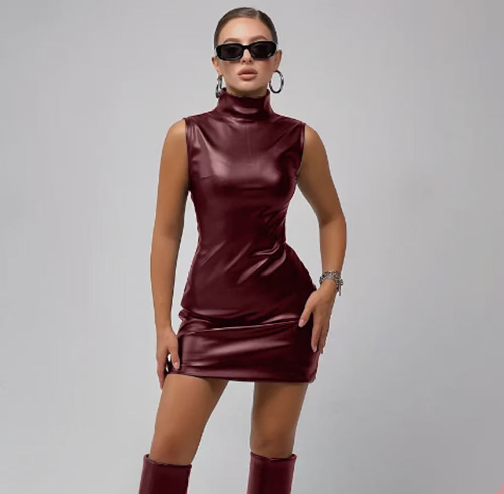 Mock Neck Ruched Cutout Bodycon Mini Dress