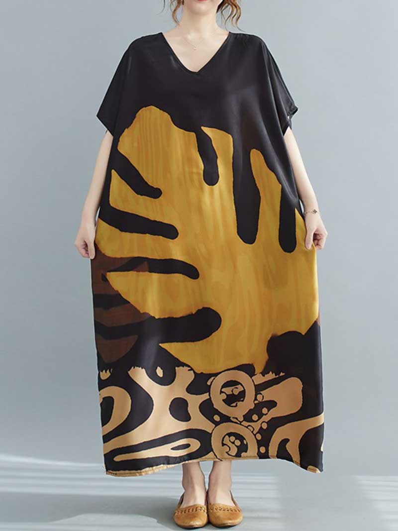 Square Neck Puff Sleeve Leaf Print Fit and Flare Midi Dress