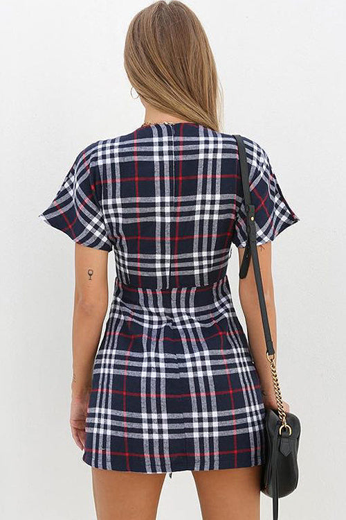 Plaid Tie Front Shift Mini Dress 4