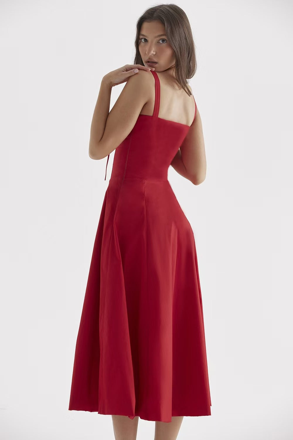 Tie Strap Ruched Sweetheart Corset Bodice Midi Dress 3