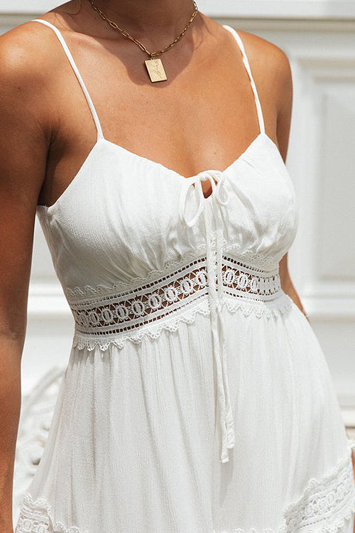 Spaghetti Strap Tie Front Crochet Tier Boho Maxi Dress 5