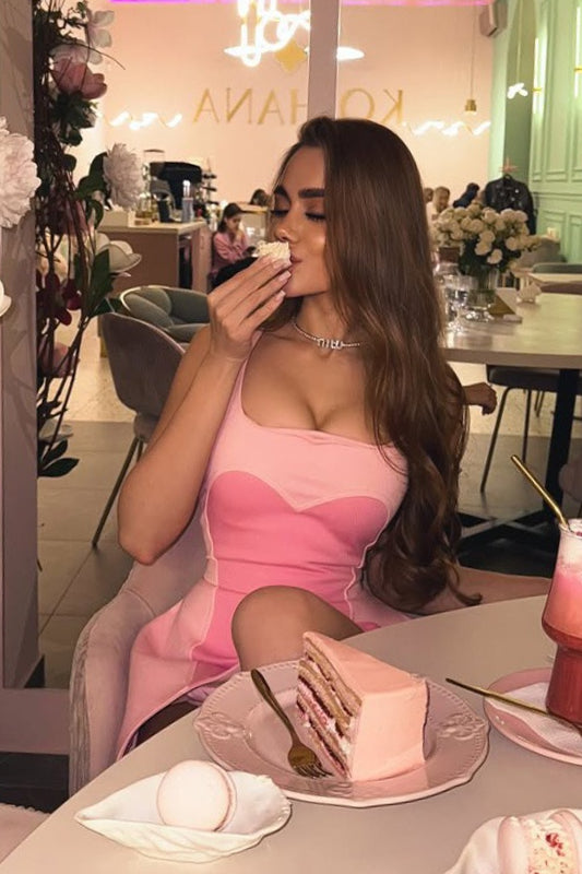 Pink Colorblock Cami Waist-cinching Mini Dress 5
