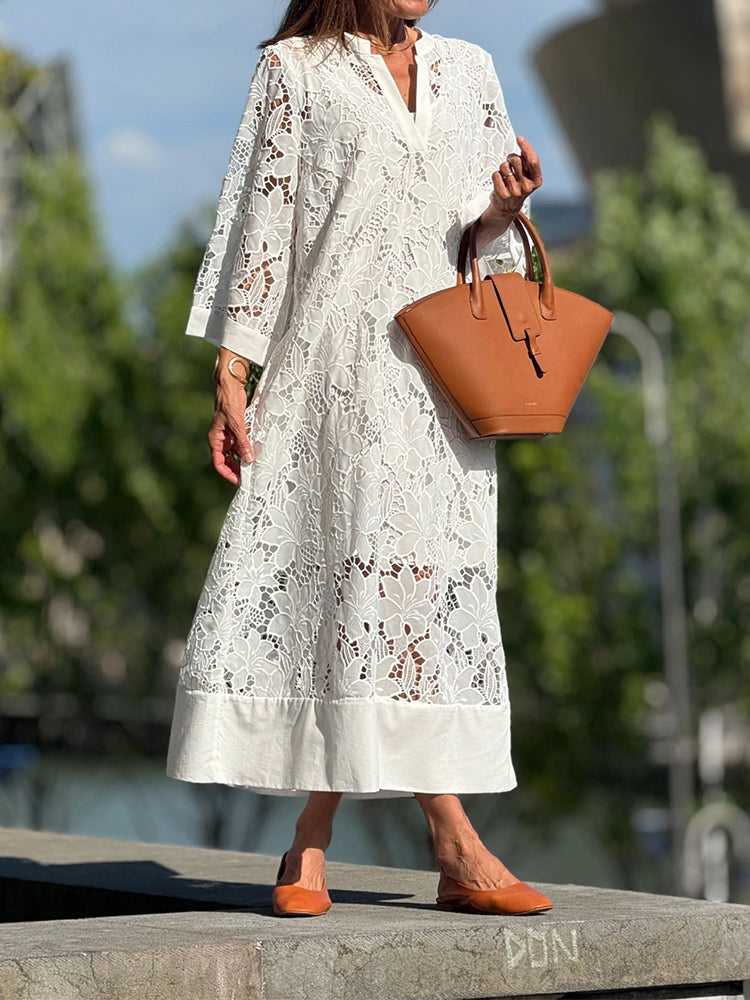 Off Shoulder Lace Panel Midi Dress 3