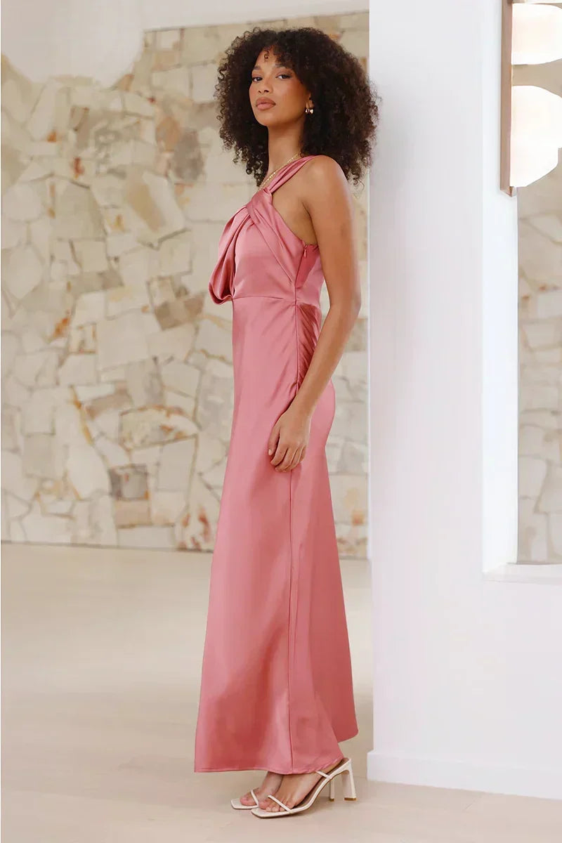 Satin One Shoulder Column Floor Length Maxi Dress 6