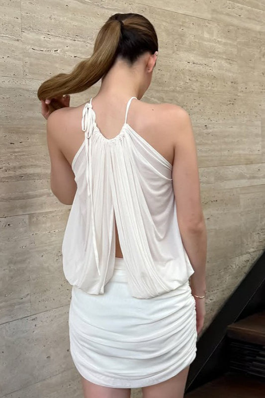 Sheer Mesh Keyhole Cutout Bandeau Ruched Bodycon Skirt Set 8